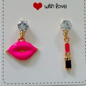 Lipstick earrings lips kiss makeup mom rhinestone
